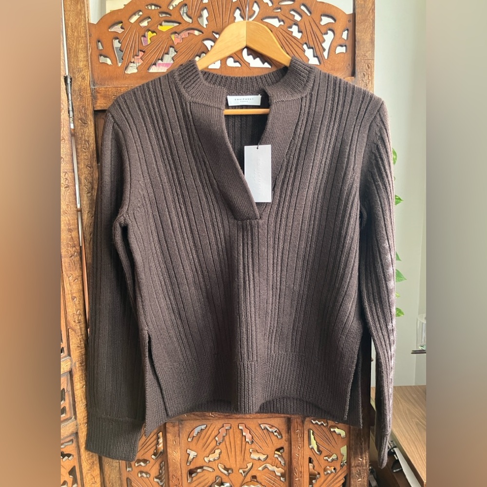NWT Equipment Brown Ribbed Women's Sweater 100% wool XS
